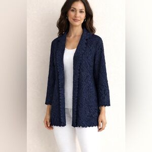NWT Chico’s Travelers Collection Crushed Open Front Jacket Navy size L